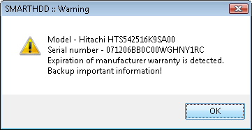 Warning about the expiration of warranty of hard disk drive manufacturer.